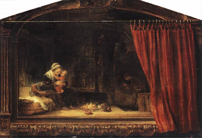 REMBRANDT Harmenszoon van Rijn The Holy Family with a Curtain France oil painting art